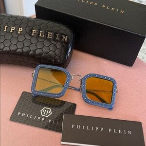 Philipp Plein Blue Sunglasses with Amber Lenses